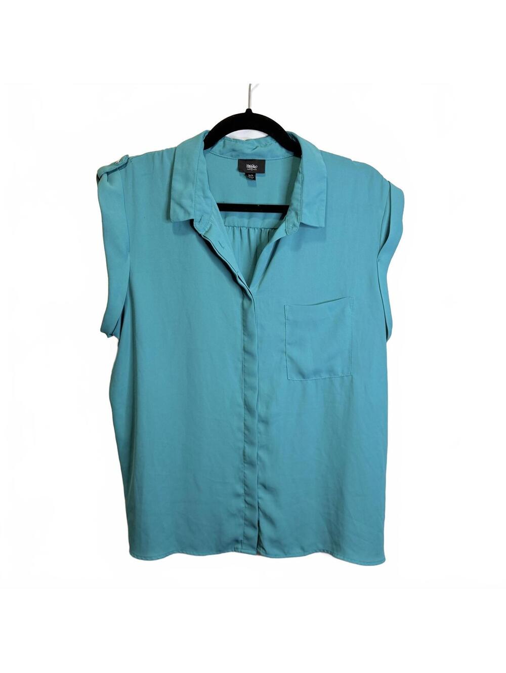 Mossimo XL Teal Sleeveless Button Front Blouse Collared Pocket Work Top